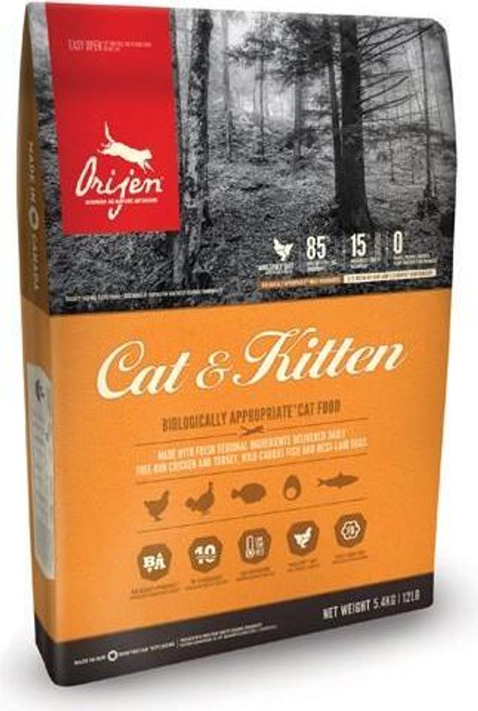Trockenfutter für Katzen Orijen Cat & Kitten Huhn, Fisch, Truthahn 340 g