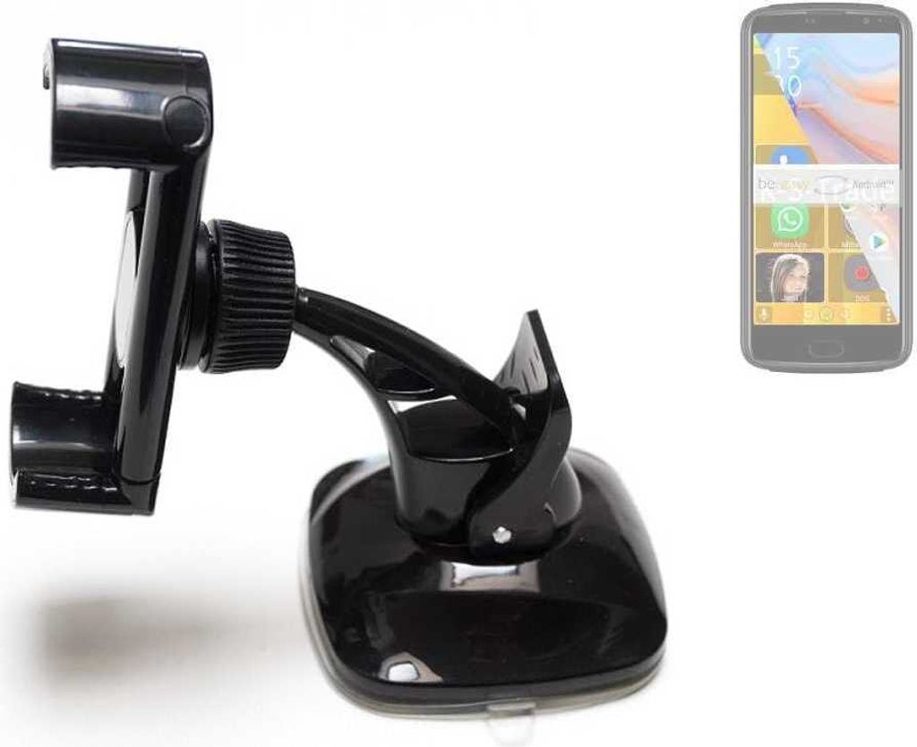 K-S-Trade kompakte Handy-Halterung Windschutzscheibe kompatibel mit Bea-fon M7 Lite Armaturenbrett schwarz Autohalterung KFZ Halter Scheiben-Halterung