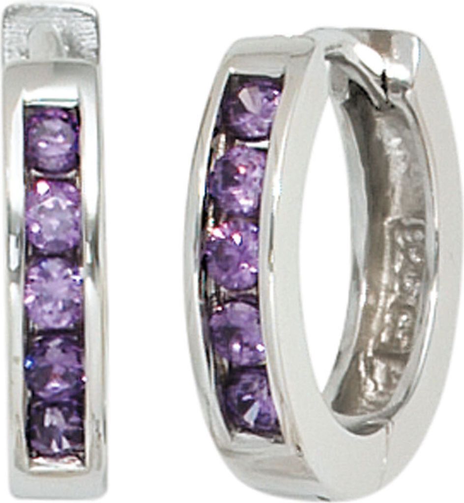 JOBO Creolen rund 925 Sterling Silber rhodiniert 10 Zirkonia lila Ohrringe