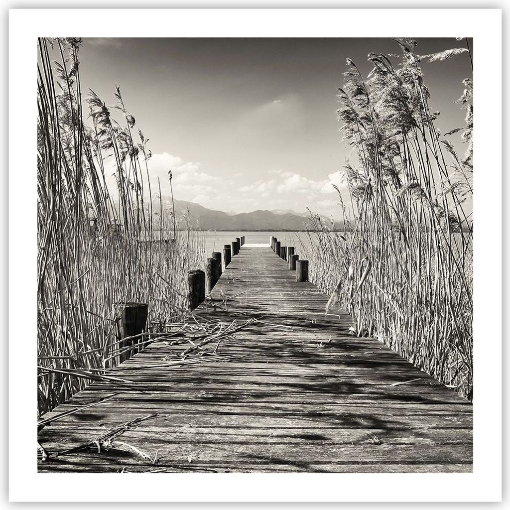 Poster - Poster ohne Rahmen - Brücke Pier Sepia - 60x60 cm - Wand Bild - Wanddeko - Wandbilder - Kunstposter - Wandposter - Bilder - Kunstdruck - ...