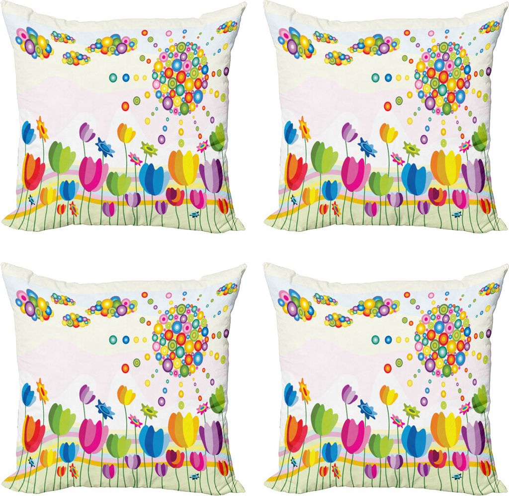 ABAKUHAUS Abstrakt Kissenbezug Set (4 Stück), Abstrakte Blumen-Sommer, Moderner Doppelseitiger Digitaldruck, 50 cm x 50 cm, Mehrfarbig