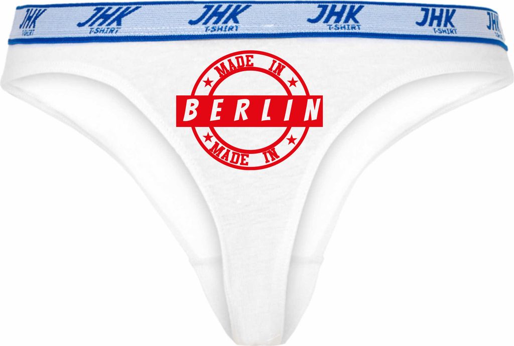 Damen Thong Slip - Boxer-0025-woman-white-v-L - weiß - L - vorn - BERLIN - lustiges Motiv - Spruch - Unterwäsche - Unterhose - Freizeit - lustig