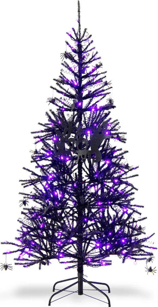 Sapin de Noël pour Halloween 183cm avec 250 LED Violettes et Bijoux