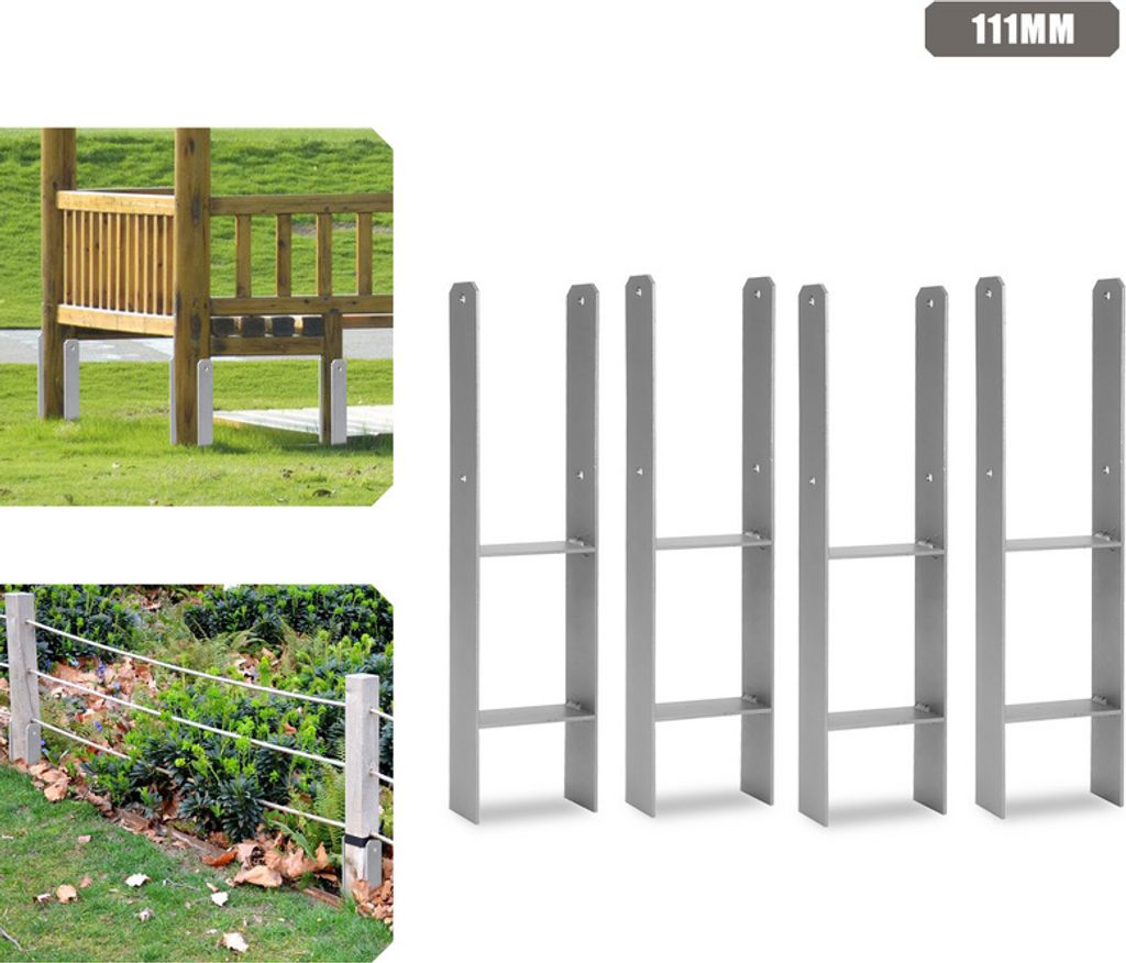 Jopassy 4 Stück Pfostenanker 111MM H-Pfostenträger H-Anker 600 mm Länge Pfostenschuh für Carport Silber