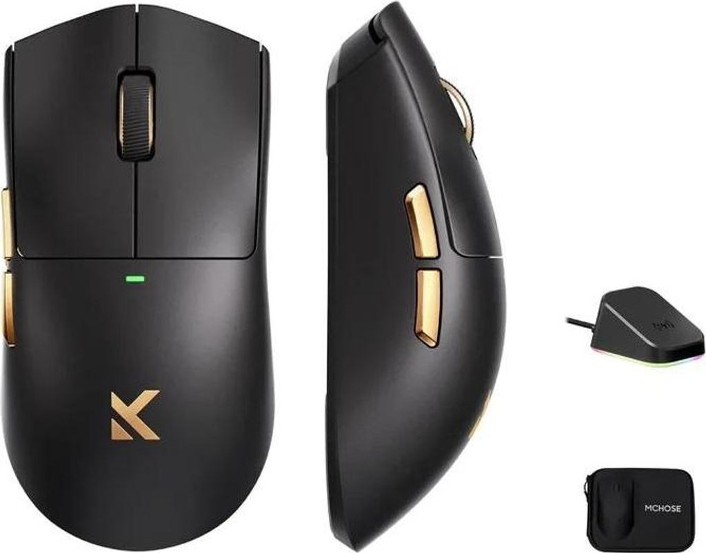 MCHOSE K7 Ultra Wireless Gaming Maus, Tri-Mode, PAW3950 Sensor, 42000 DPI, 8K Polling, 500mAh Akku, leicht 59g, Schwarz