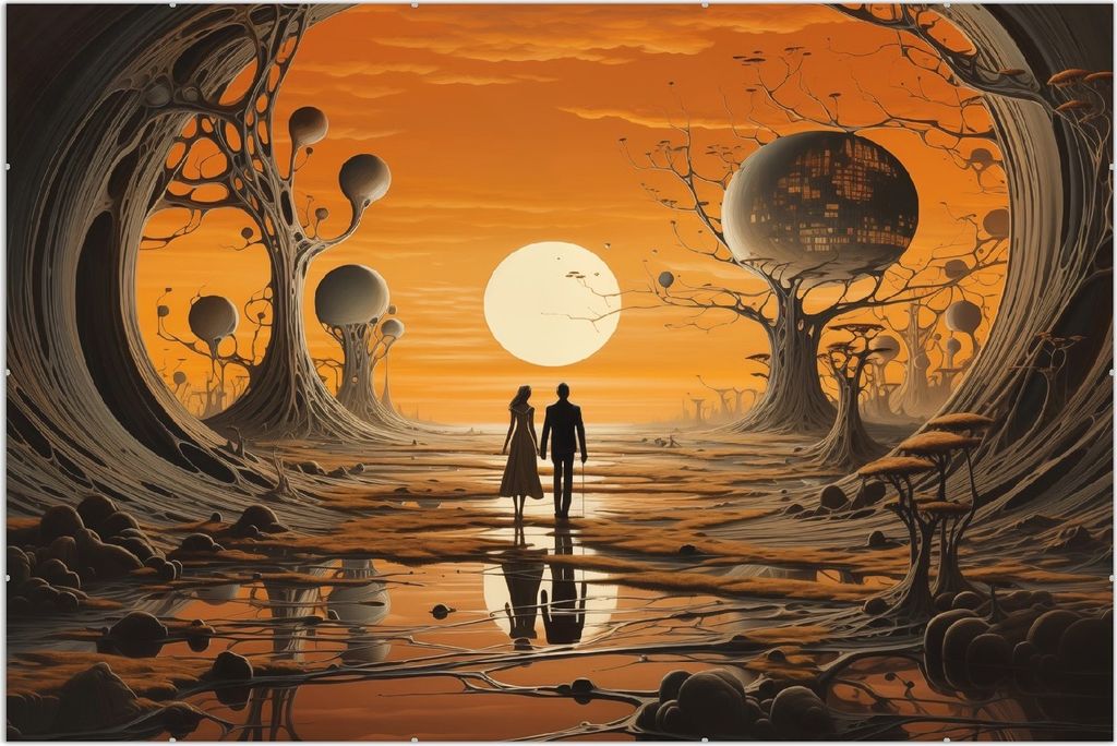 Wallario Wandbild Sonnenuntergang in einer fremden Welt, Größe: 61 x 91,5 cm, Poster mit rahmenlosen Bildhalter