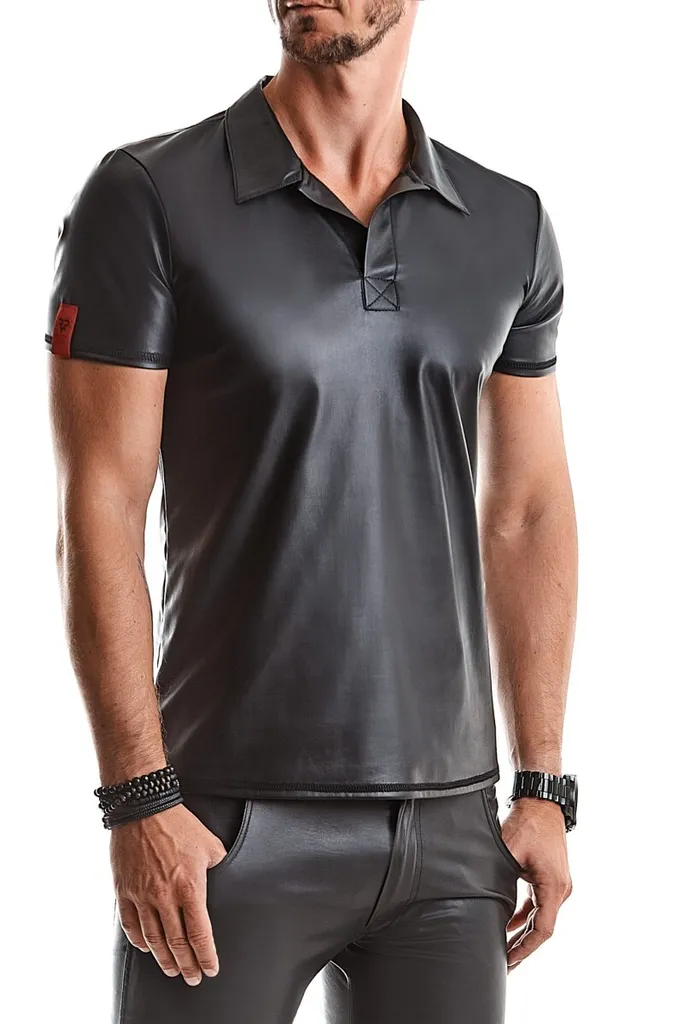 Vêtement homme : Polo noir RMRomano001 Regnes Fetish Planet XL