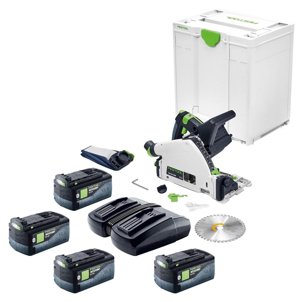 Festool TSC 55 KEB-Basic Akku Tauchsäge 18 V / 36 V ( 2x 18 V ) 160 mm Brushless + 4x Akku 5,0 Ah + Ladegerät + Systainer