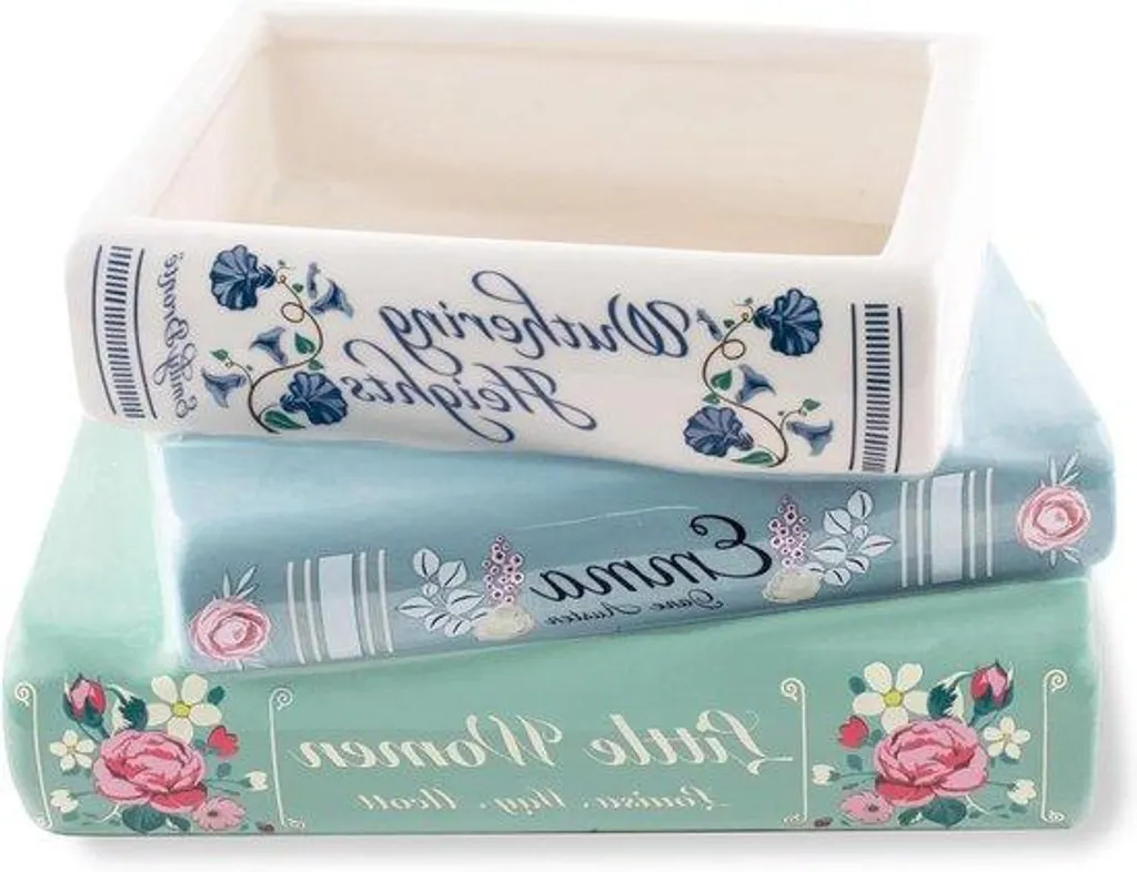 Pot de fleurs livre en céramique avec titres originaux pour étagère