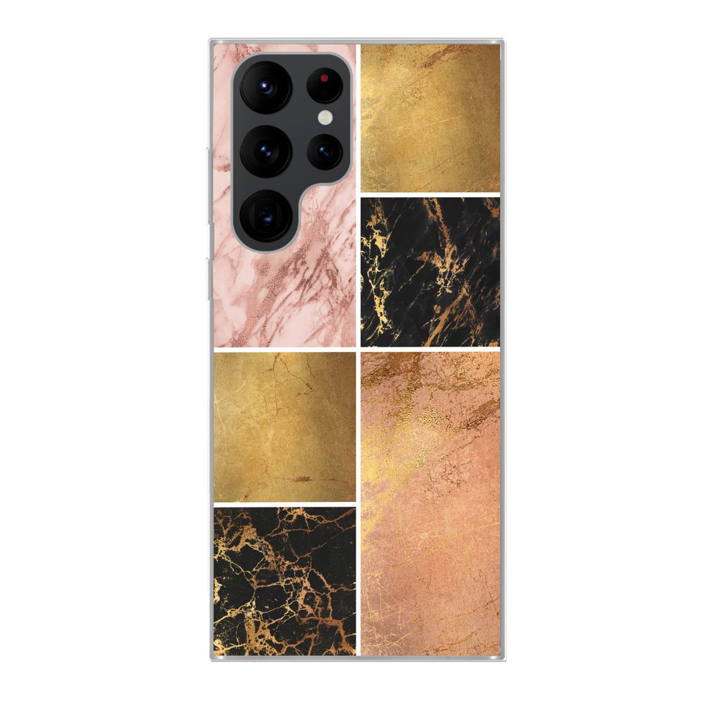 MuchoWow Handyhülle Schutzhülle Hülle für Samsung Galaxy S22 Ultra Marmor - Rosa - Gold Silikon Softcase Handy Hülle - Abbildung