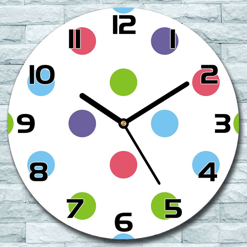Wanduhr aus Glas Rund fi 30 Bunte Punktmuster Quarz Deko Schlafzimmer Büro