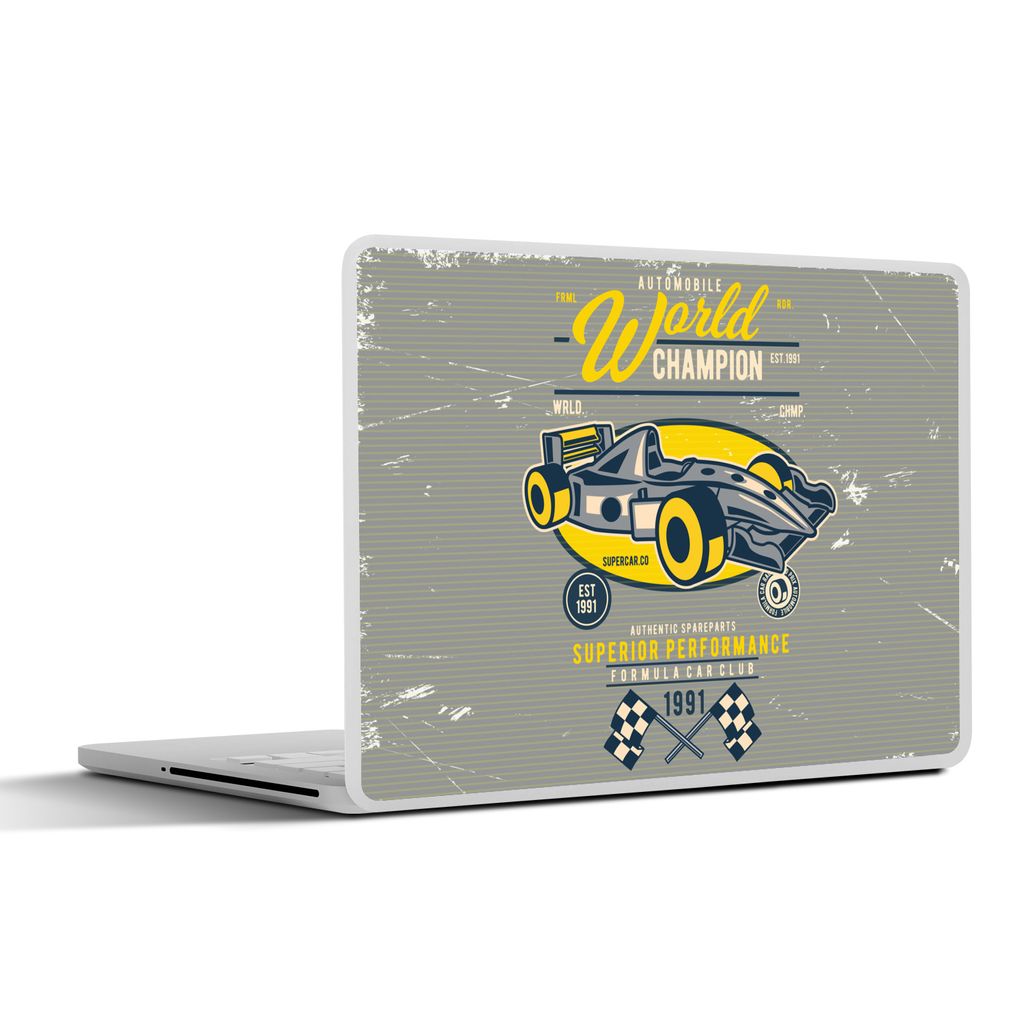 MuchoWow Laptop Aufkleber Sticker Cover Rennwagen - Oldtimer - Flagge 31x22.5 cm - Laptop-Deko