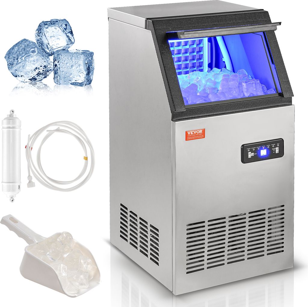 VEVOR Kommerzieller Eiswürfelbereiter Eismaschine 45 kg / 24 h, Leichte Würfeleismaschine 12,5 kg Eisspeicherkapazität 45 Stk. Eiswürfel, Edels...
