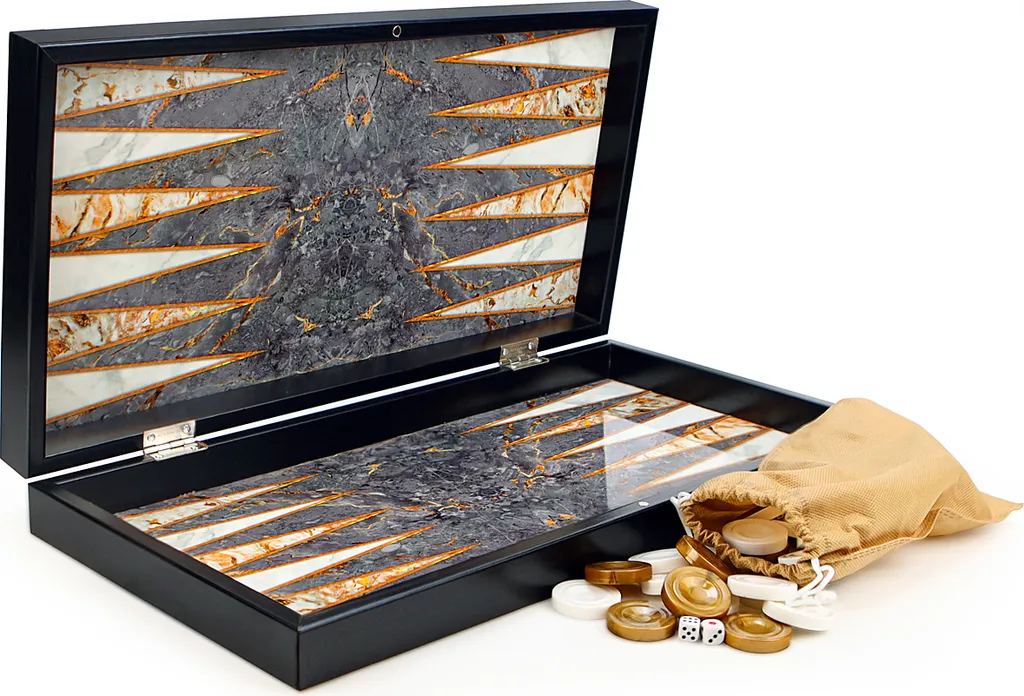 Grand Backgammon gris aspect marbre XXL - Finition Tavla orientale