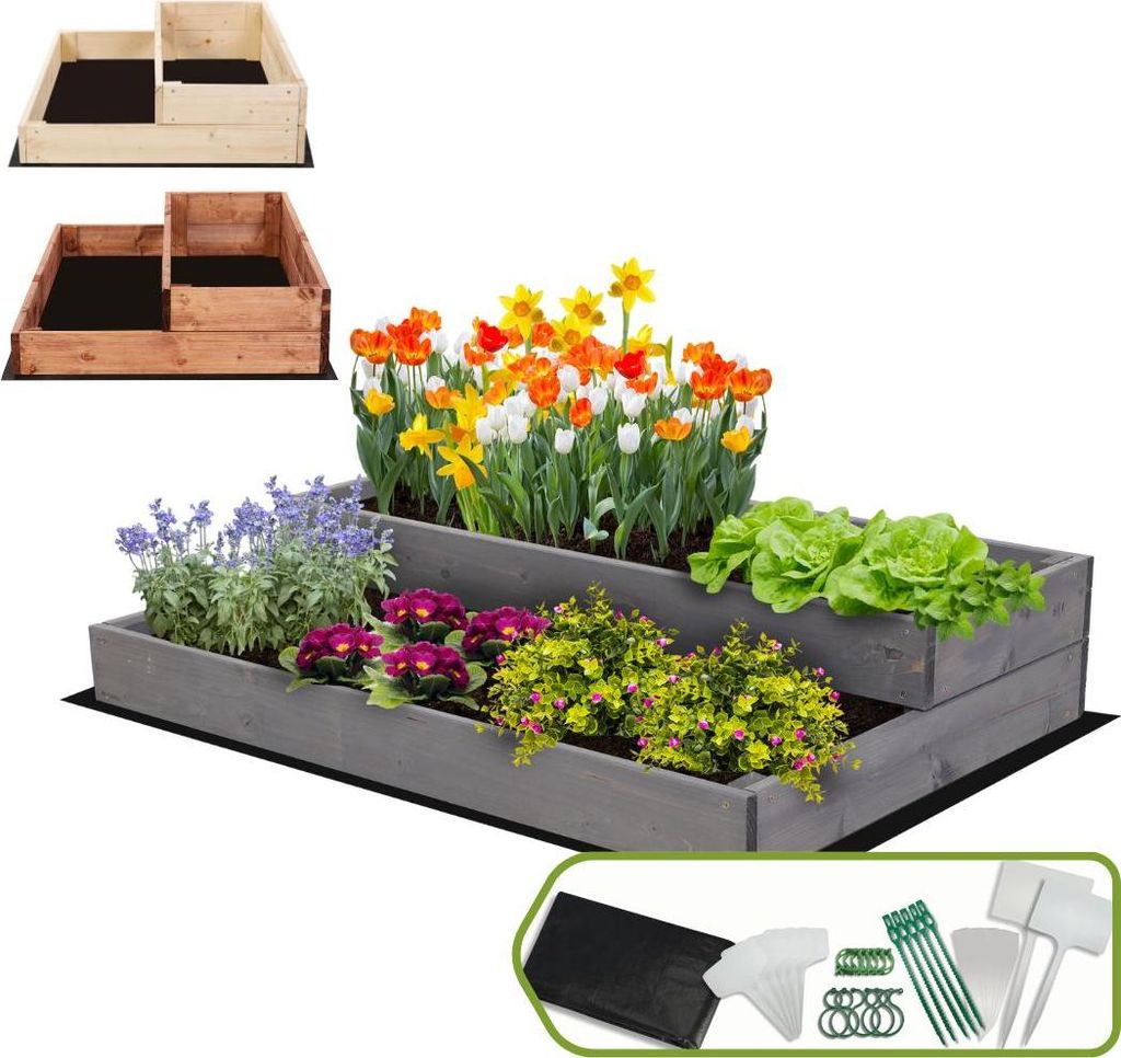 MODO24 Hochbeet Holz, Pflanzkasten, Massivholz, Kiefer, Kräuterbeet, Blumenkasten, Garten, Terrasse, 18x90x63 cm, Grau, ZP07