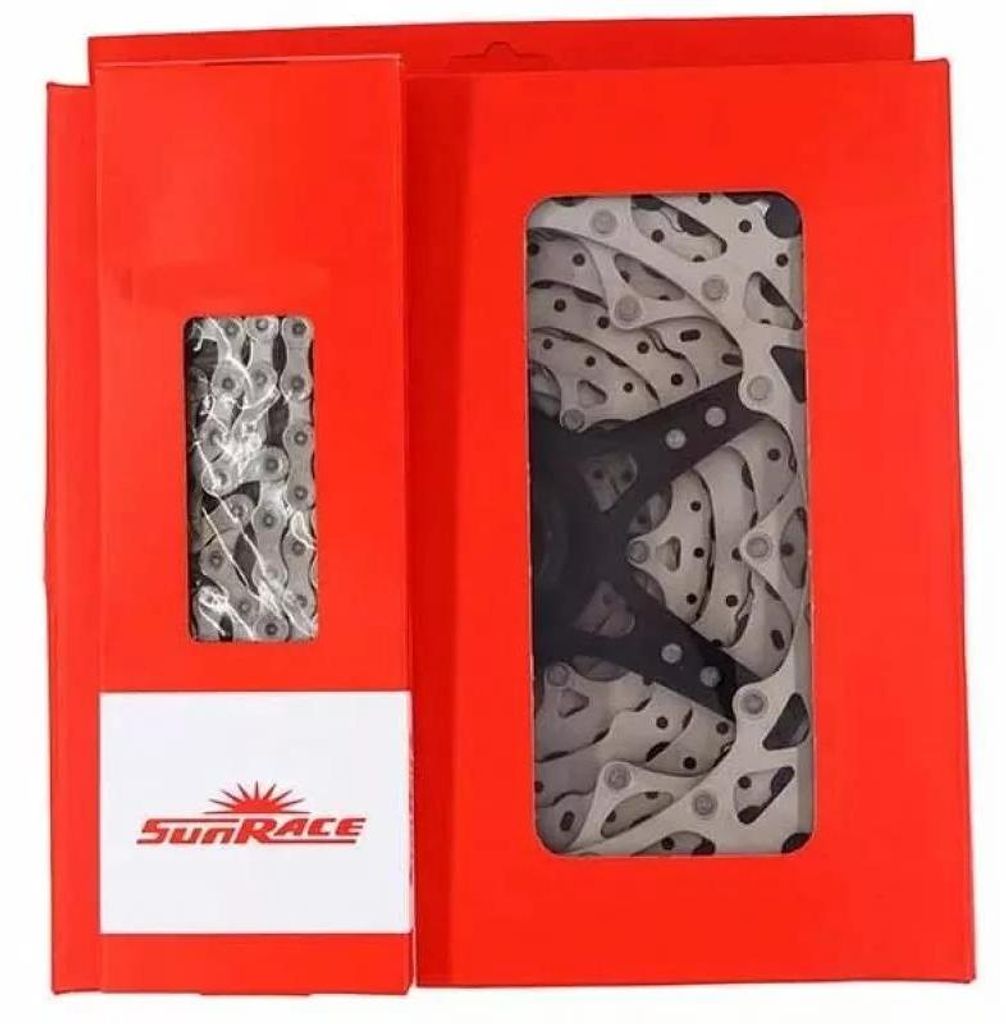 Sunrace 9-fach Verschleißset Kette CNM94 + Kassette CSM96 11-32 Zähne Silber Zahnkranz MTB Trekking