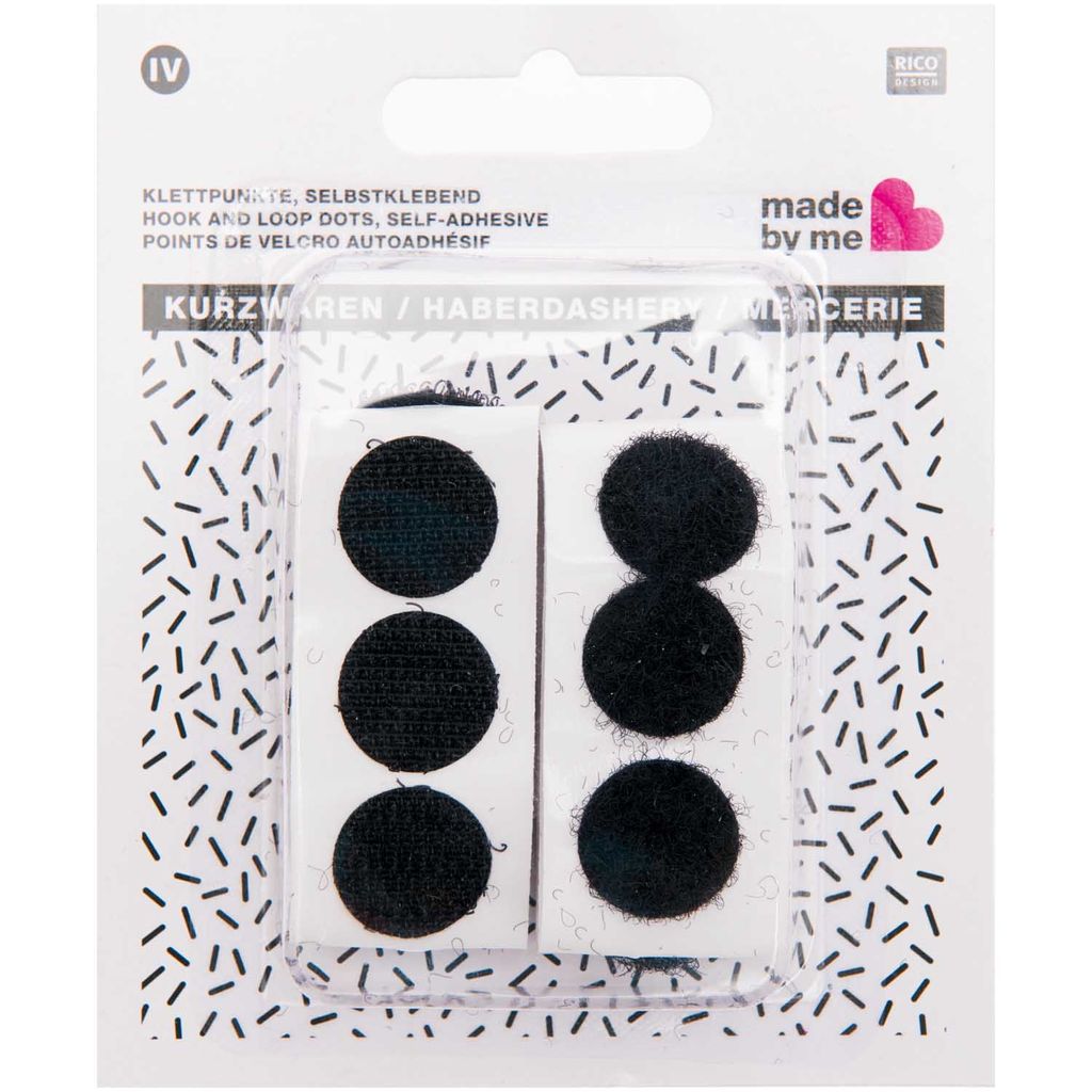 Klettpunkte, selbstklebend, 16mm, 24 Stück Schwarz