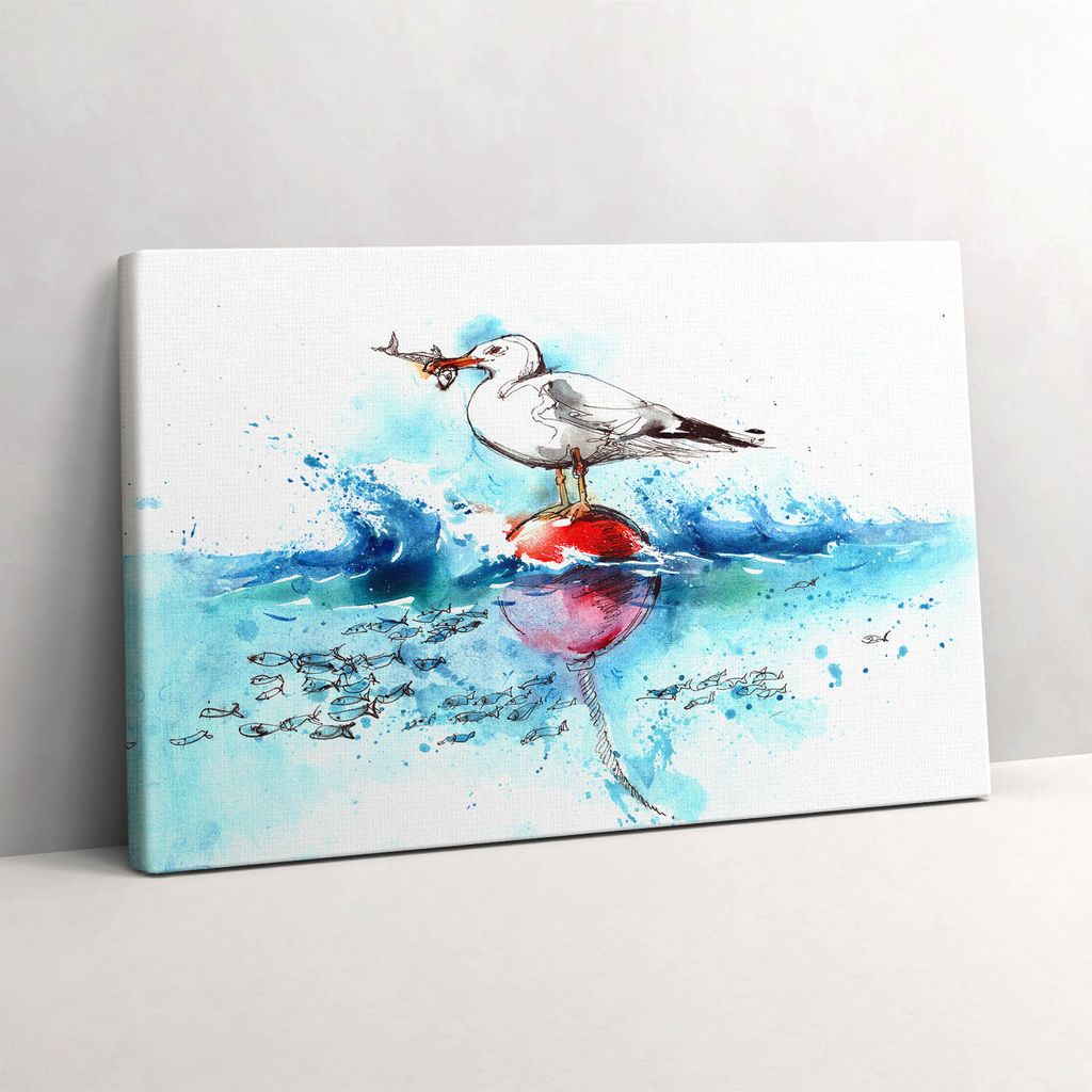 Gemalte Möwe – Leinwandbild Wandbild – 30x20 cm – Leinwandbilder – Wandbilder – Schlafzimmer – Flur
