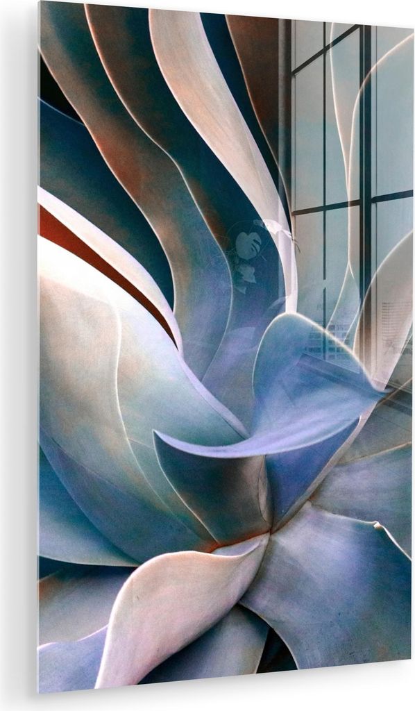 MuchoWow Glasbilder - Bilder auf Wandbild - Foto auf Glas Blätter - Natur - Stillleben - Blau 60x90 cm Wanddekoration aus Glas - Acrylglasbild - A...