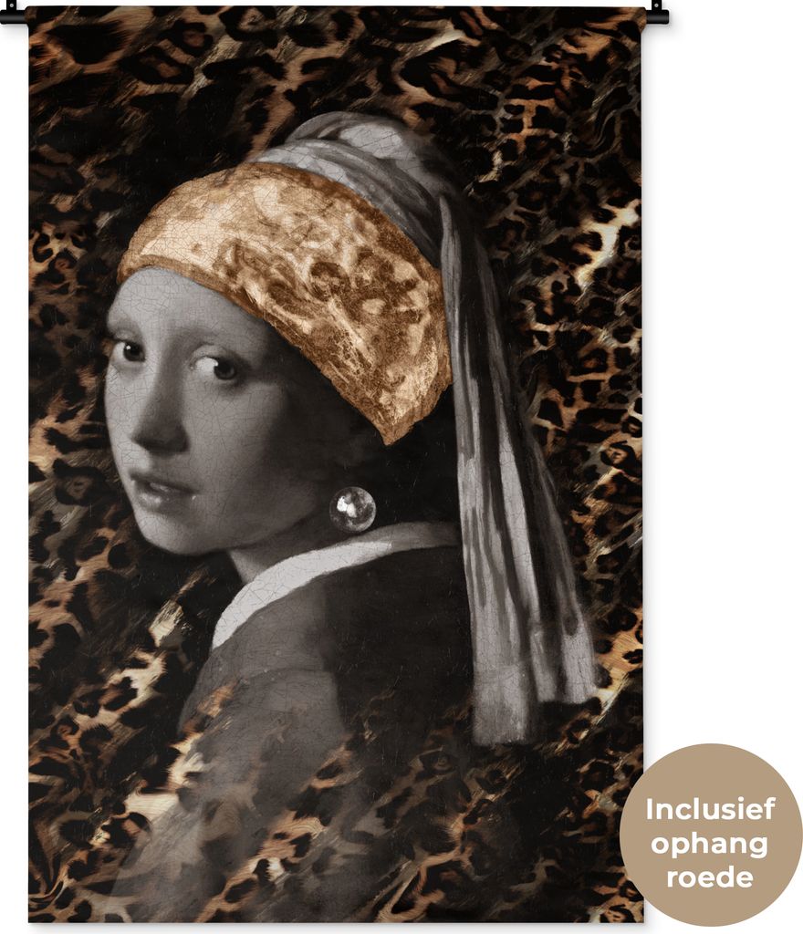 MuchoWow Wandteppich Wandbehang Das Mädchen mit dem Perlenohrring - Johannes Vermeer - Gold 90x135 cm Tapisserie Dekoration Wandtuch - Baumwolle...