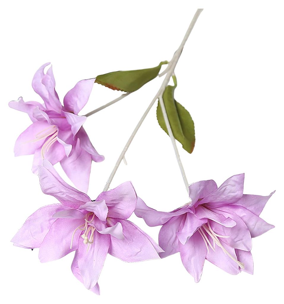 Künstliche Lilien-Arrangement mit 3 Blütenköpfen, langstieliger Lilienzweig mit 3 vollen Blüten für die Dekoration von Innenräumen, Büros, P...