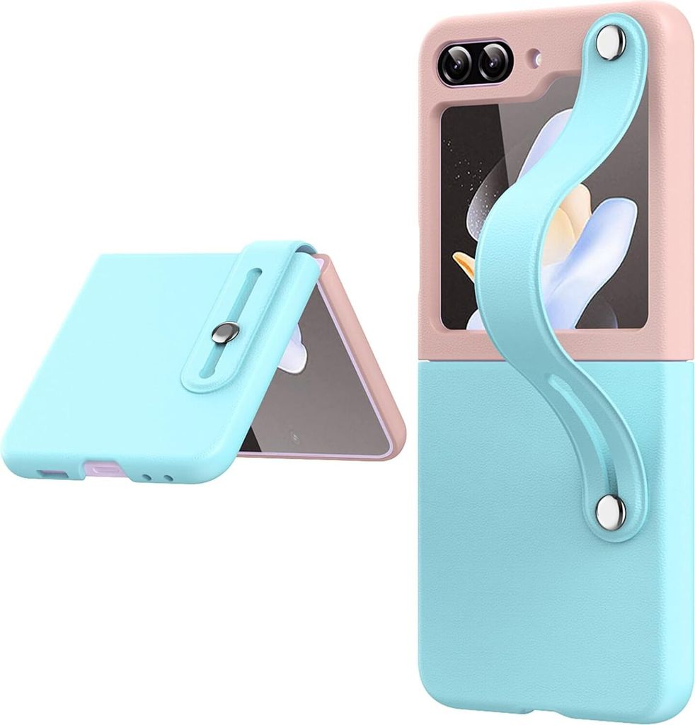 Galaxy Z Flip5 Hülle, Hartes PC Anti-Rutsch Anti-Kratzer Schutzhülle mit ArmbandStänder für Samsung Galaxy Z Flip 5 5G Pink