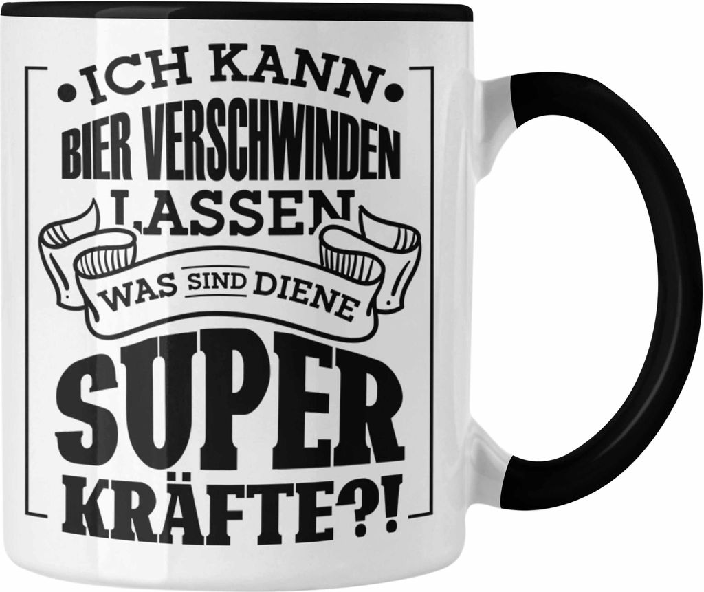 Trendation - Bier Tasse - "Ich kann Bier verschwinden lassen" Geschenk für Bierliebhaber (Schwarz)