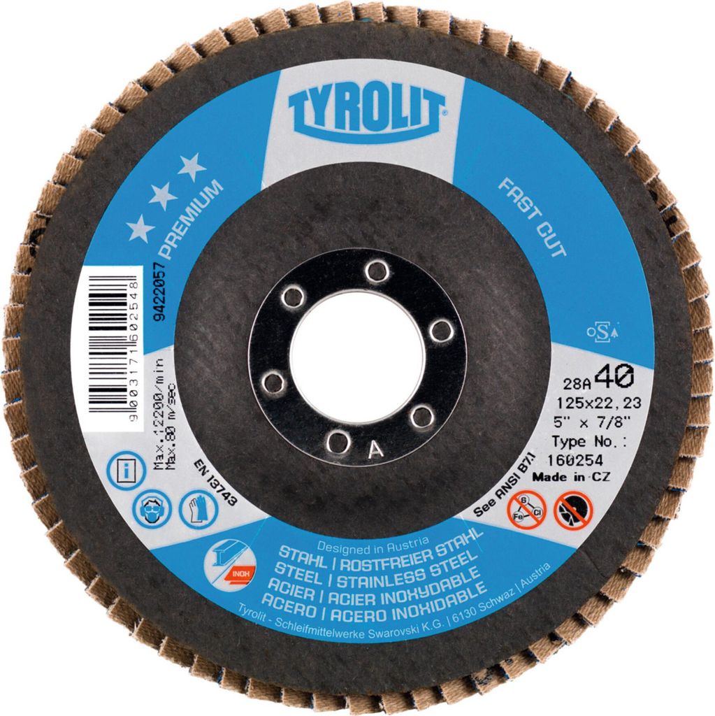 TYROLIT Fächerschleifscheibe (Spezial ZA) Glasgewebeteller flach, Körnung: 40