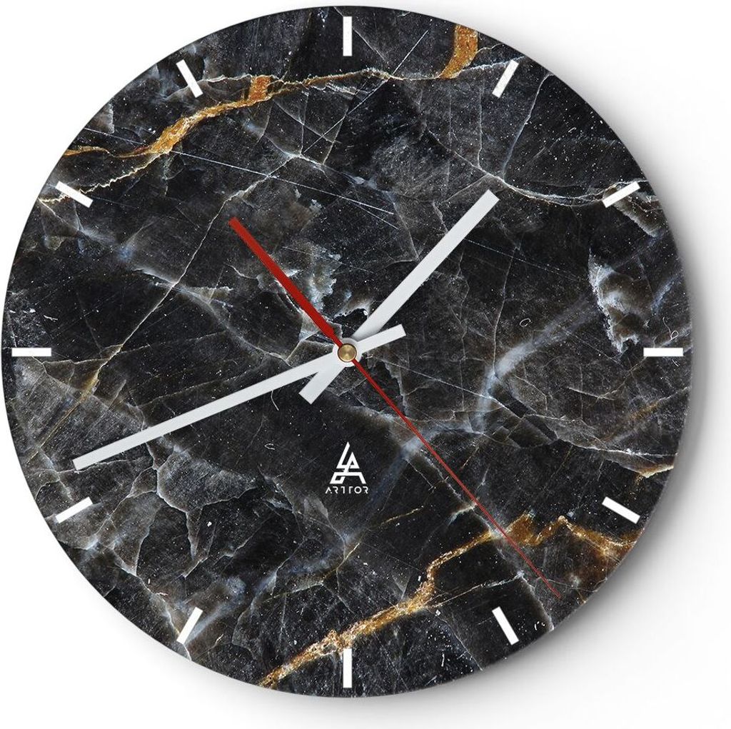 Wanduhr - Rund - Glasuhr - Marmor Stein Schwarz - 30x30cm - Schleichendes Uhrwerk - Lautlos - zum Aufhängen bereit - Dekoration Modern - Wanddekor...