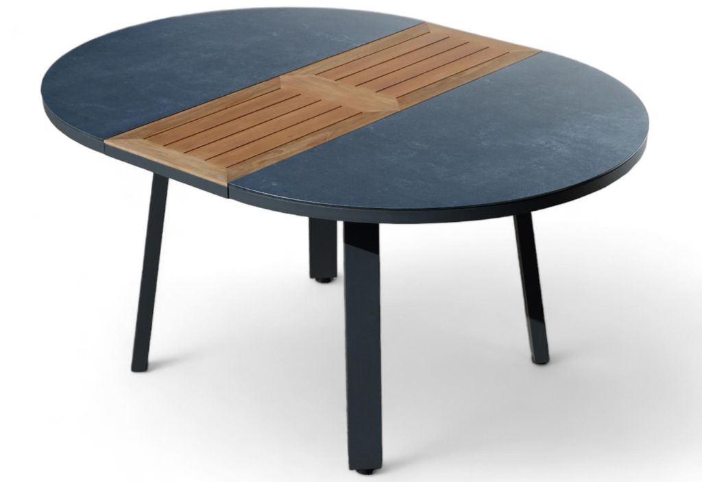 ALEOS. Aluminium Glas Teakholz Gartentisch rund Produktbild 