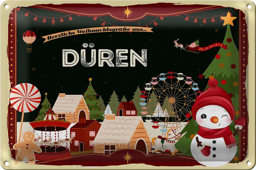 Blechschild Weihnachten Grüße aus DÜREN 18x12cm