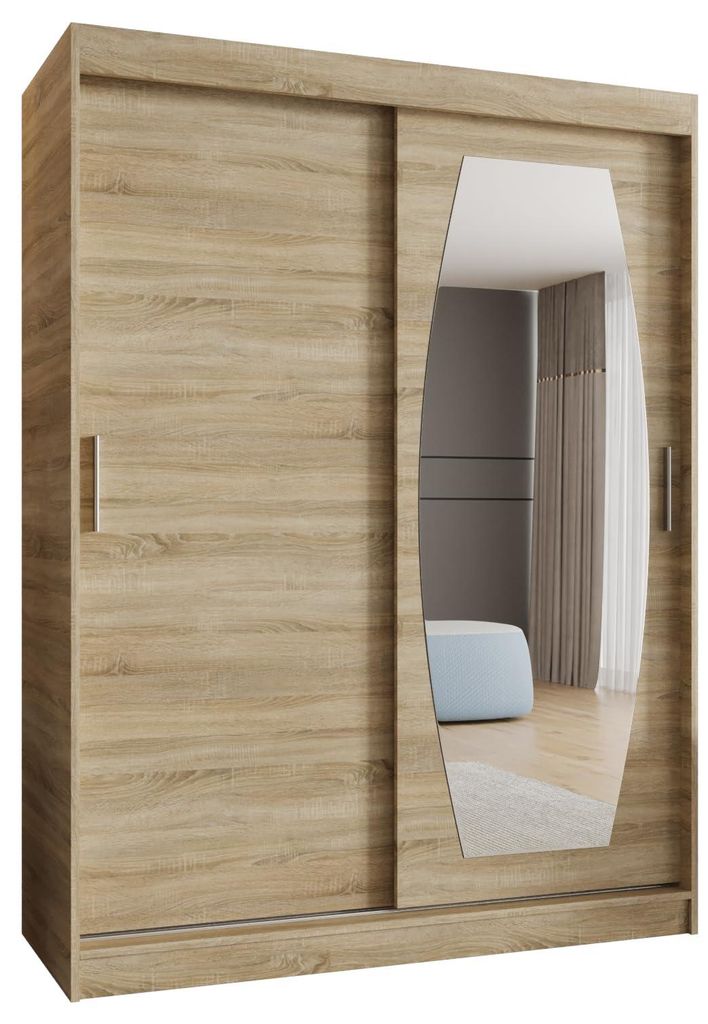 Kryspol - Kleiderschrank mit Spiegel, 150 cmx200x62cm, 2 Tür, ROSSA 150, Sonoma Eiche