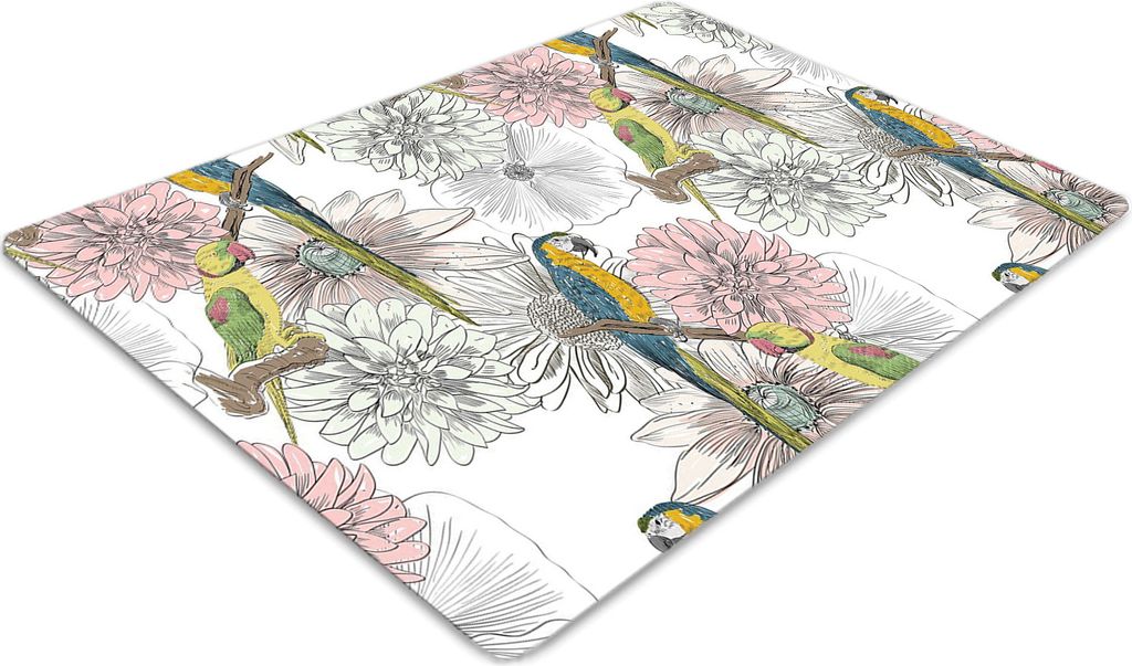 Stuhlunterlage Bürostuhlunterlage 120 cm x 90 cm Bodenmatte Bürostuhlunterlage - Papagei und Blumen.