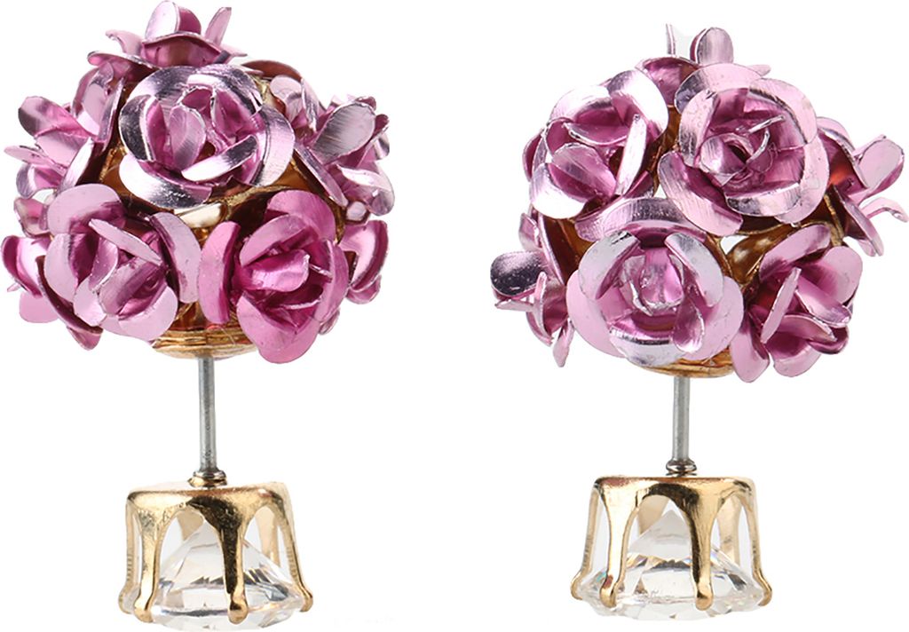 Ohrstecker Exquisite Rose Flower Ball Design Legierung Strass Ohrringe für Bankett-Lila