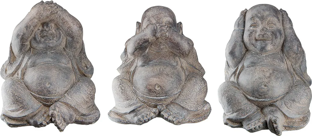Bouddha marron en résine de 22cm Gilde Pandara - Ensemble de 3 variantes
