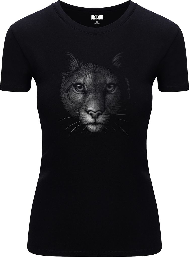 Diarbo Damen T-Shirt mit Aufdruck Wildtierporträts Pantherkopf Schwarz Gr.M