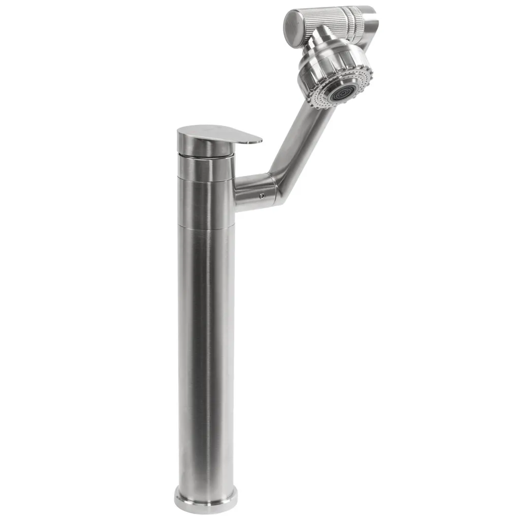 Rubinetto Rea Paco Nickel Brush Inox High - Miscelatore Alto Lavabo Bagno