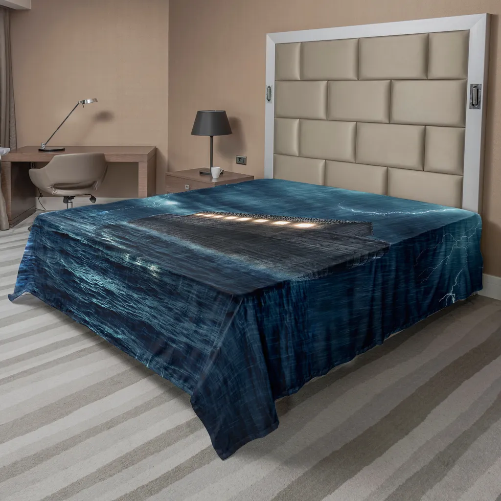 Drap de Lit Doux Motif Bateau en Bois, Textile Décoratif 244 x 205 cm