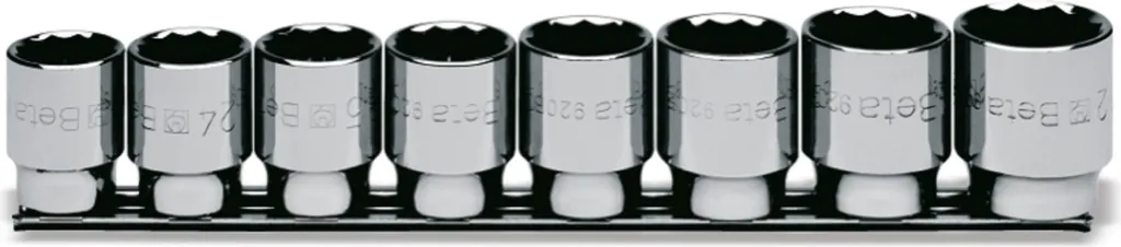 BETA Sortiment de 8 Douilles 1/2 à 12 Pans sur Support Rail Métallique