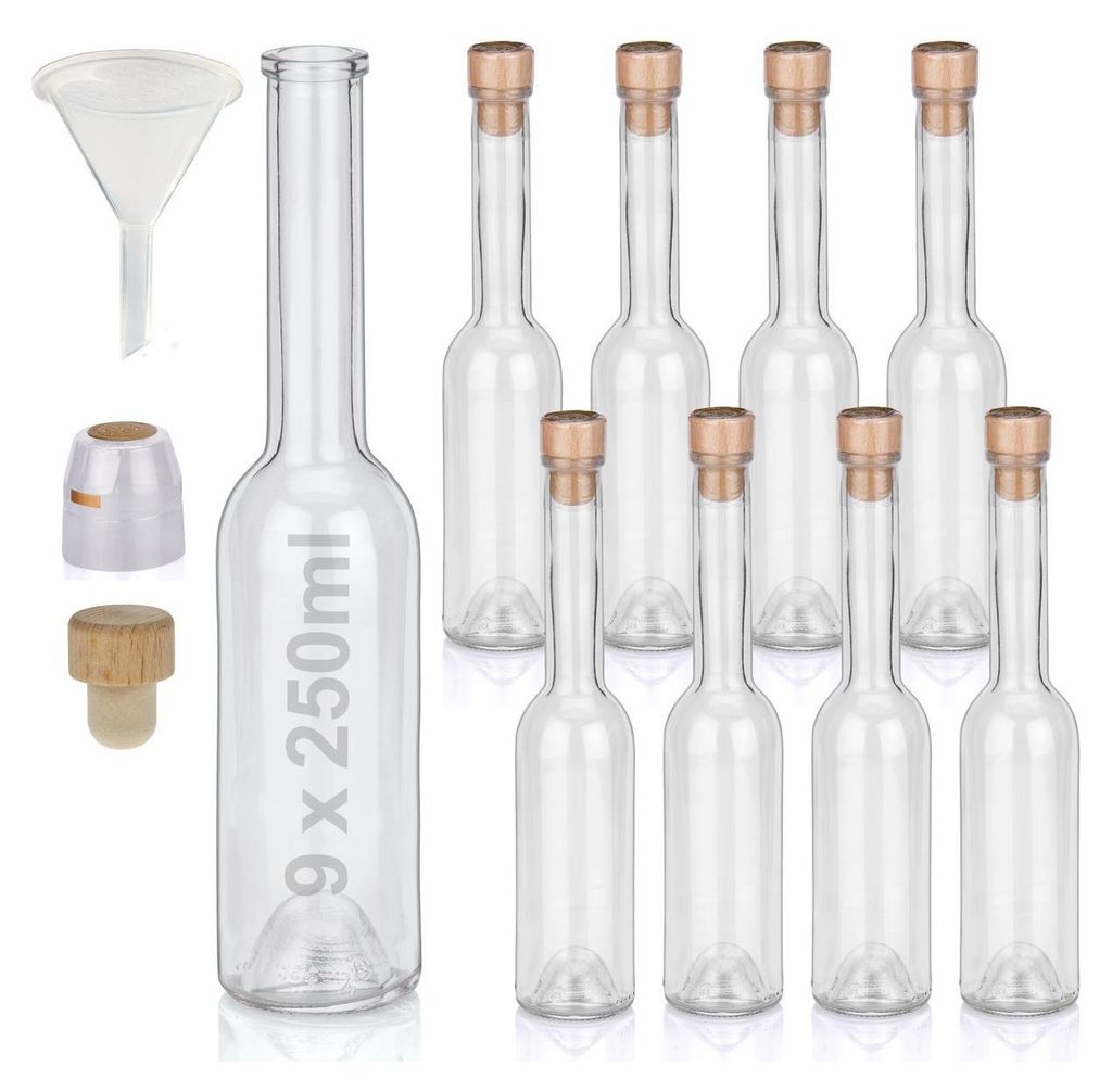 Flaschen Set 9 x 250ml hochwertige Glasflaschen leer mit Produktbild 