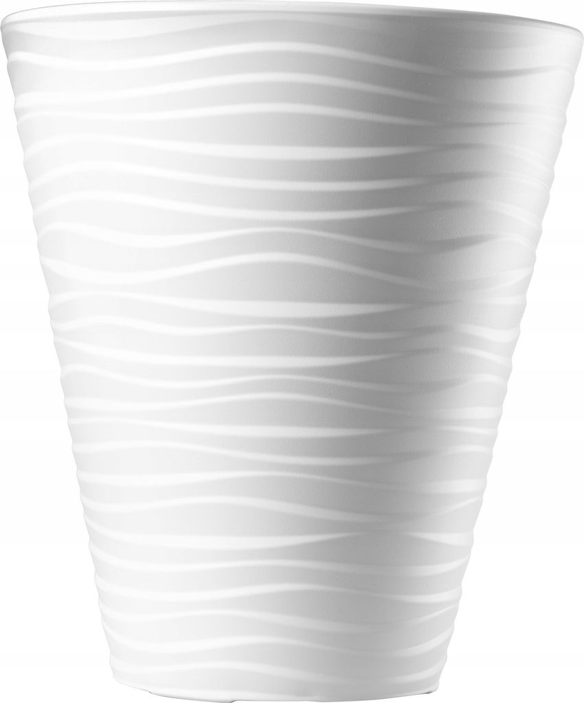 A white planter with a wavy pattern.