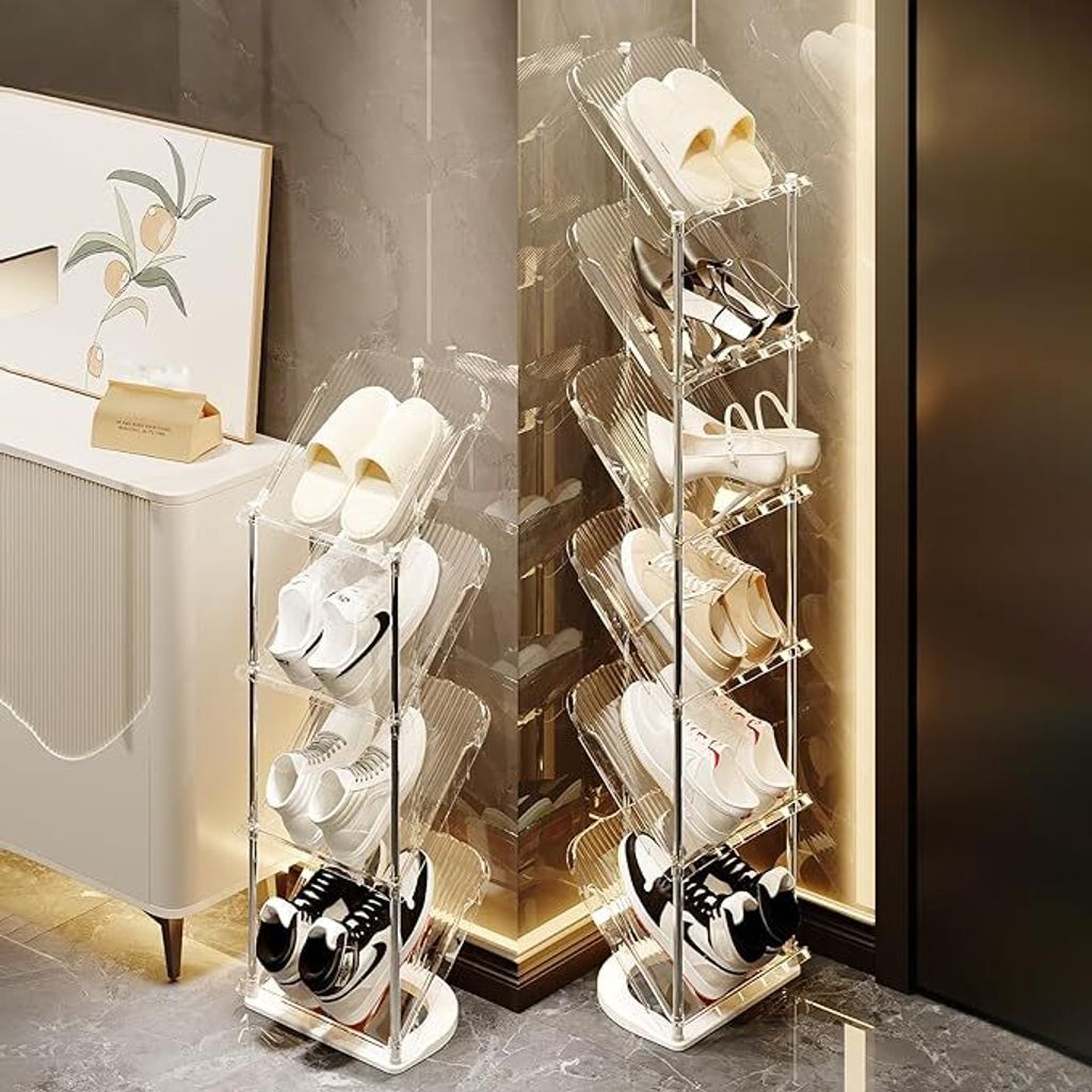 Vertikales Schuhregal für kleine Räume, transparentes, hohes, dünnes Schuhregal, geeignet für den Eingangsbereich im Wohnzimmer (5 Ebenen)