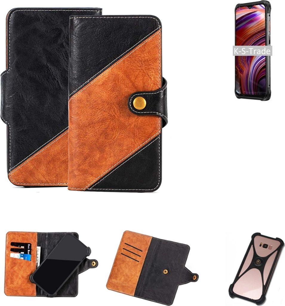 K-S-Trade Handyhülle Schutzhülle Bookstyle Case Wallet-Case kompatibel mit Ulefone Power Armor 14 Handy Cover Bumper Klapphülle schwarz hellbraun