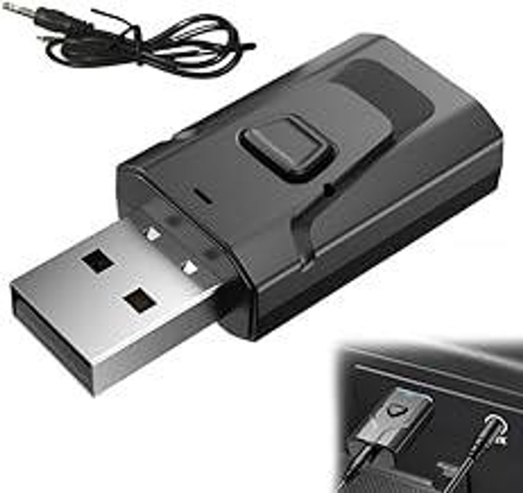 USB Bluetooth Sender Audio TV Adapter, 2-in-1 Bluetooth Sender Empfänger mit Klinke 3,5 für TV/PC/Auto/Lautsprecher/Kopfhörer/Heimstereo