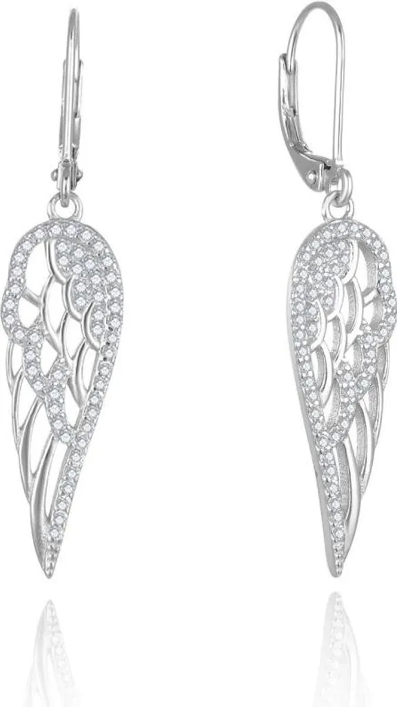 Boucles d'oreilles pendantes Ailes d'ange en argent massif et brillant