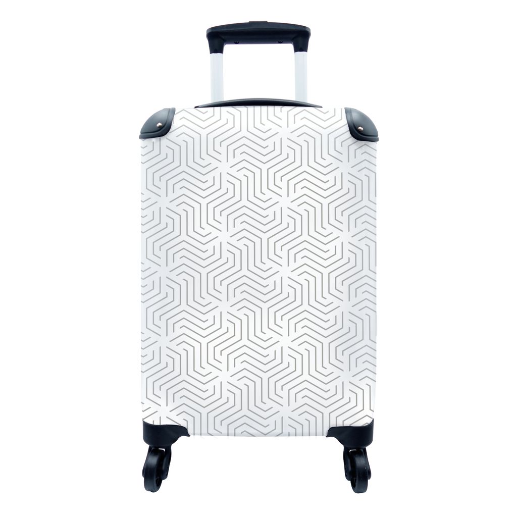 MuchoWow Koffer Handgepäck Trolley Rollkoffer Kleine Reisekoffer mit 4 Rollen - Design - Linie - Muster - Schwarz - Weiß - Cabin Size < 55x40x2...