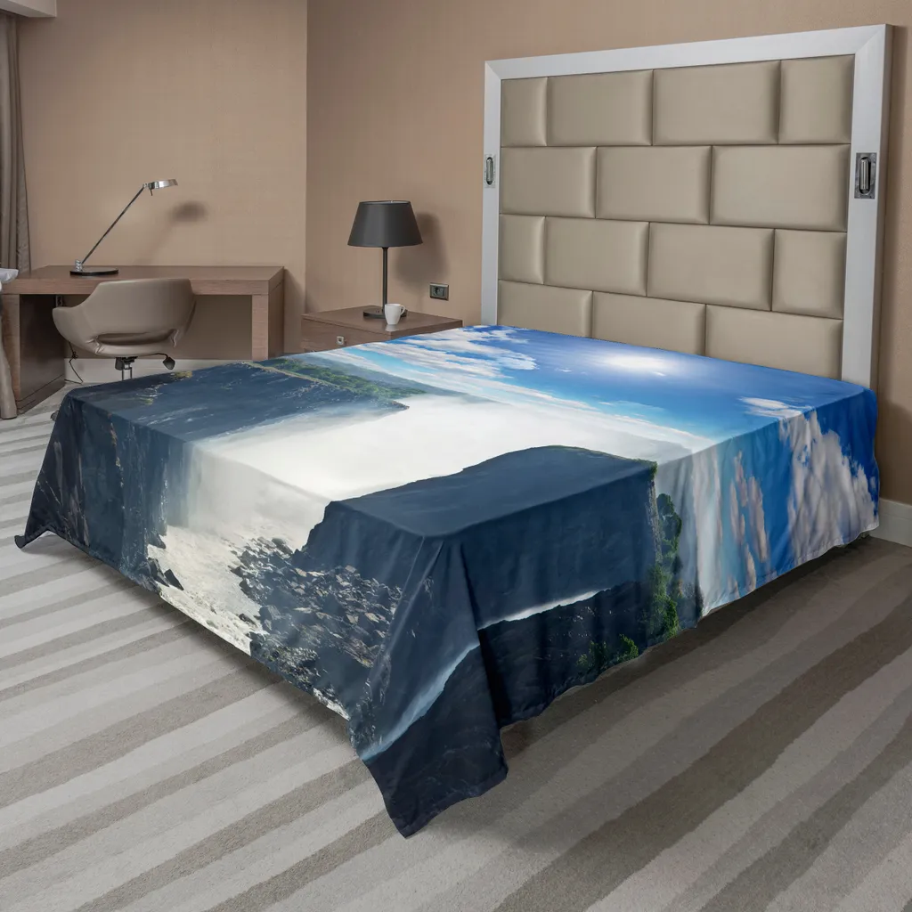 Drap de lit Doux 266x260cm Photo Cascade Victoria Bleu Blanc Vert