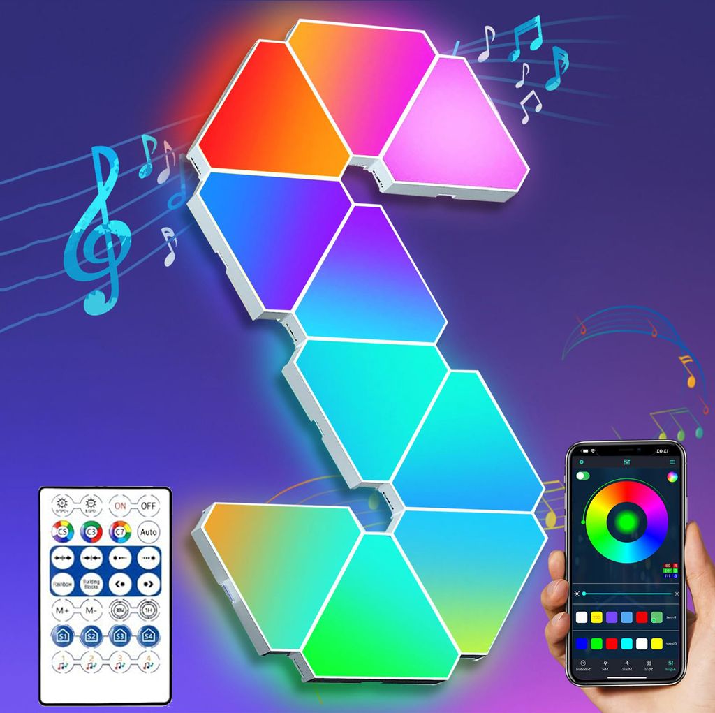 LED Dreieck Lichtpanels WIFI Musik Sync RGB Wandleuchte App-Steuerung mit Fernbedienung für Partybeleuchtung Gaming DIY Deko, 10er Set