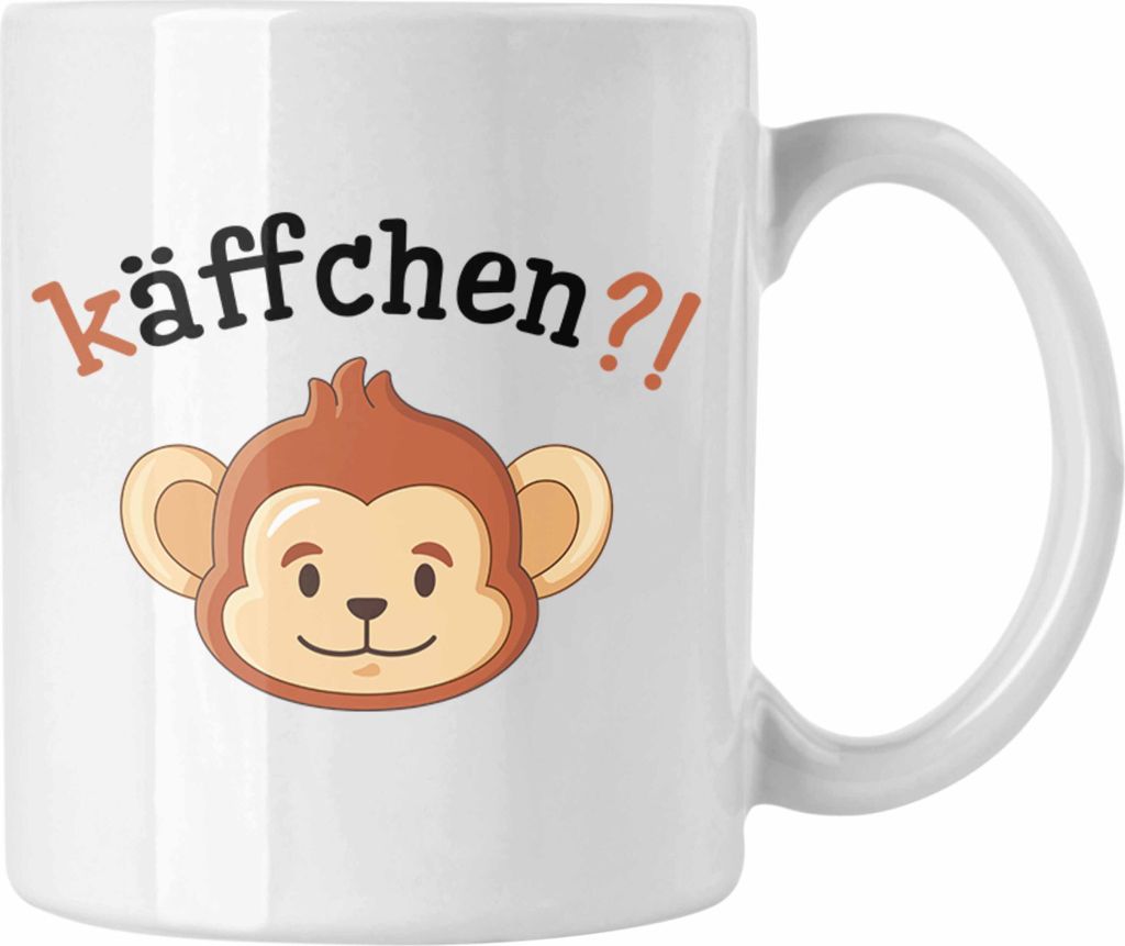 Trendation - Käffchen Tasse Geschenk Lustige Kaffeetasse mit Sprüchen Affe Grafik Büro Arbeit Tasse Kollege Kollegin (Weiß)