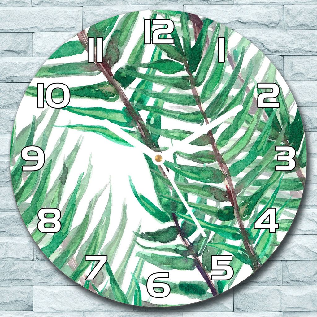 Wanduhr aus Glas Rund fi 30 Aquarell Blätter Quarz Deko Wohnzimmer Büro